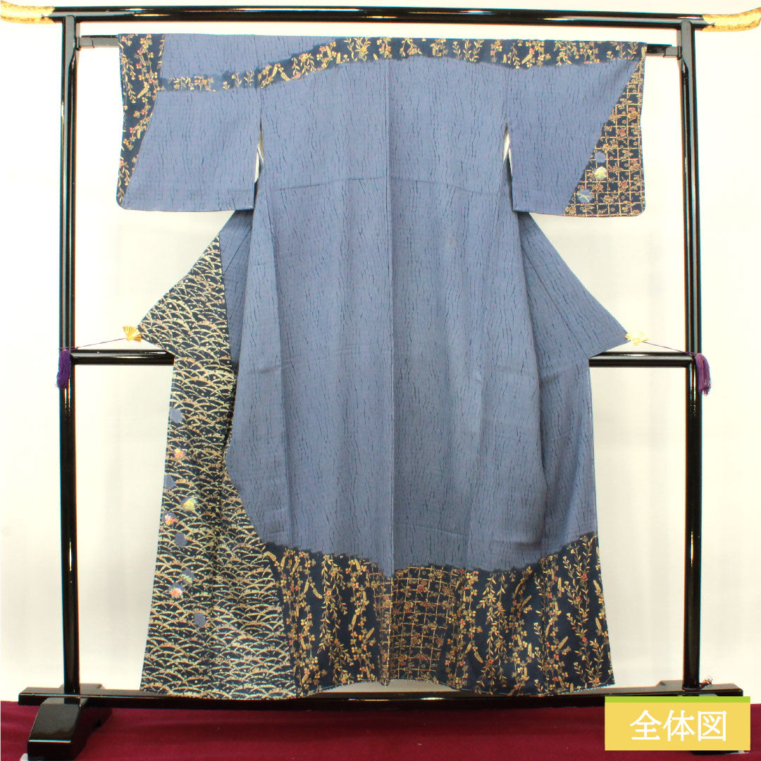 訪問着 正絹 袷 身丈155cm 裄丈62cm 江戸納戸色 京友禅 絞り しつけ糸付き 未使用品 Sランク 青系 1112003872317