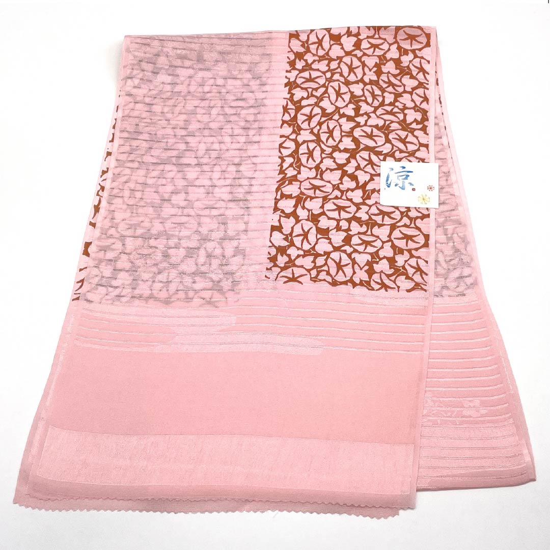 （新品）帯揚げ 正絹 セミフォーマル 桃色（ももいろ） 夏物 朝顔 長さ約174cm 幅約28.5cm NEWランク ピンク系 1136000831913