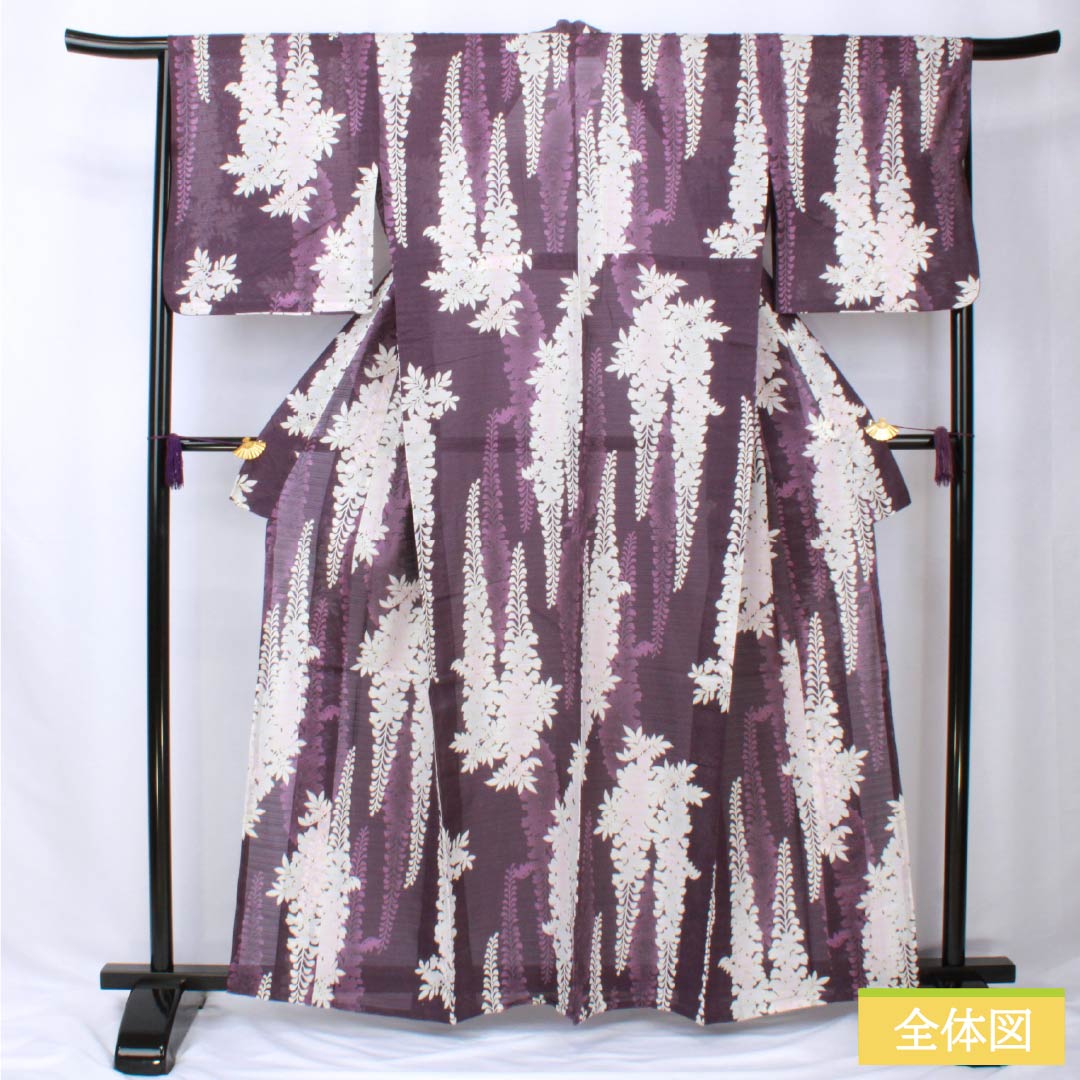 浴衣 木綿 身丈162cm 裄丈66cm Sランク 単衣 紫系 蒲萄紫色（ぶどうむらさきいろ） 藤 夢工房 1118005852420