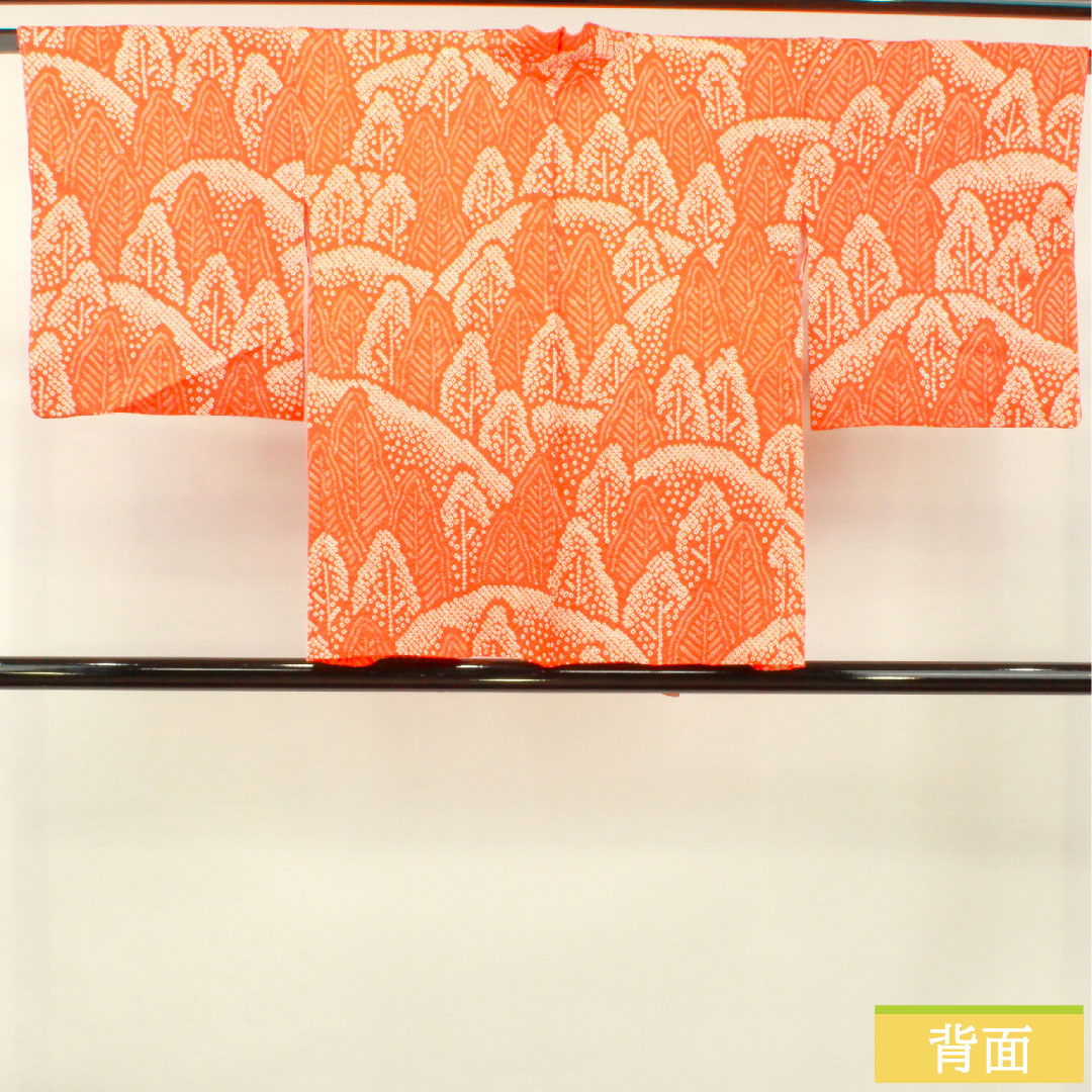 羽織 正絹 身丈74cm 裄丈64.5cm 紅葉色（もみじいろ） 総絞り 抽象模様 しつけ糸付き Sランク 袷 橙系 1117001072926