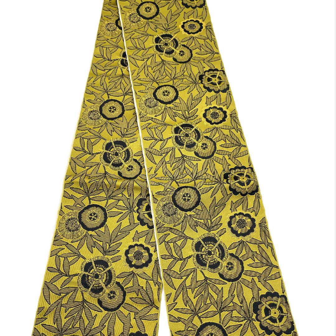 （新品）半幅帯 ポリエステル NEWランク 菜種油色（なたねあぶらいろ） 東京白茶色（とうきょうしらちゃいろ） 花柄 横段 リバーシブル 帯丈400cm 緑系 1125002531419