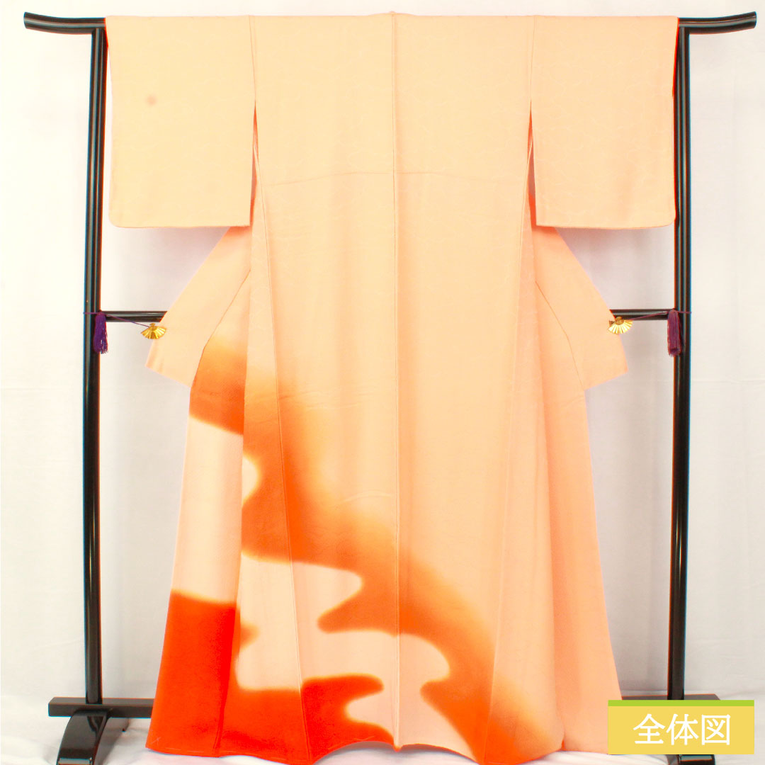 色無地 正絹 身丈164cm 裄丈64.5cm 朱華色（はねずいろ） ボカシ模様 袷 Sランク 橙系 1114001562426