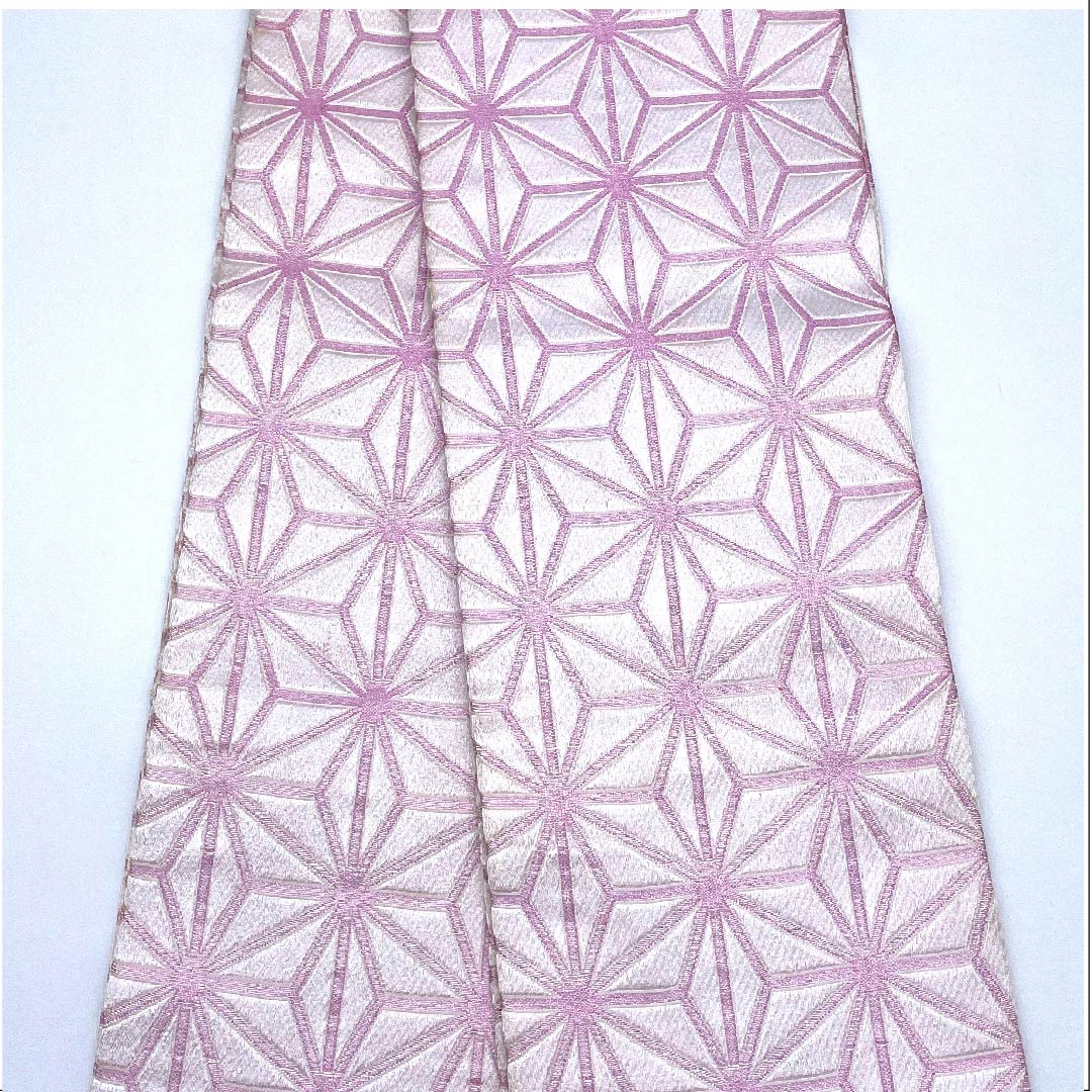 半幅帯 ポリエステル 胡粉色（ごふんいろ） 麻の葉 古典柄 植物柄 帯丈344cm 白系 Bランク 1125000874311