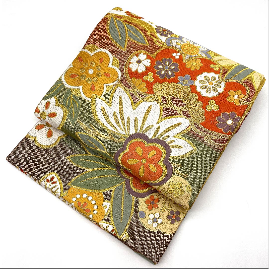 袋帯 振袖用 梅 松 花唐草 帯丈436cm 正絹 Aランク 六通 フォーマル グラデーション系 1123006183399