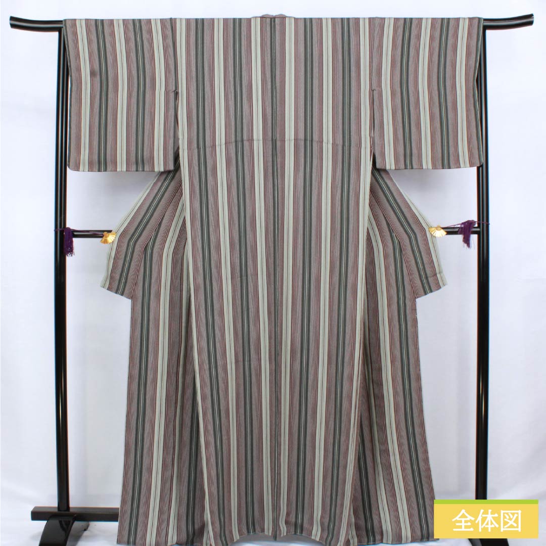Komon (small pattern) silk, S rank, length 163.5cm, sleeve length 66cm, lined, blue-and-white porcelain color, striped crepe fabric, green basting thread included, product number 1115006452419