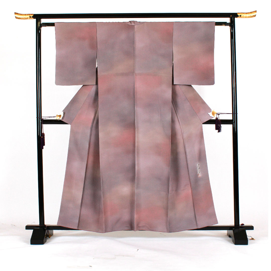 色無地 斉藤三才 ボカシ  身丈160cm 裄丈62cm 袷  正絹 Aランク 紫系 1114000423420