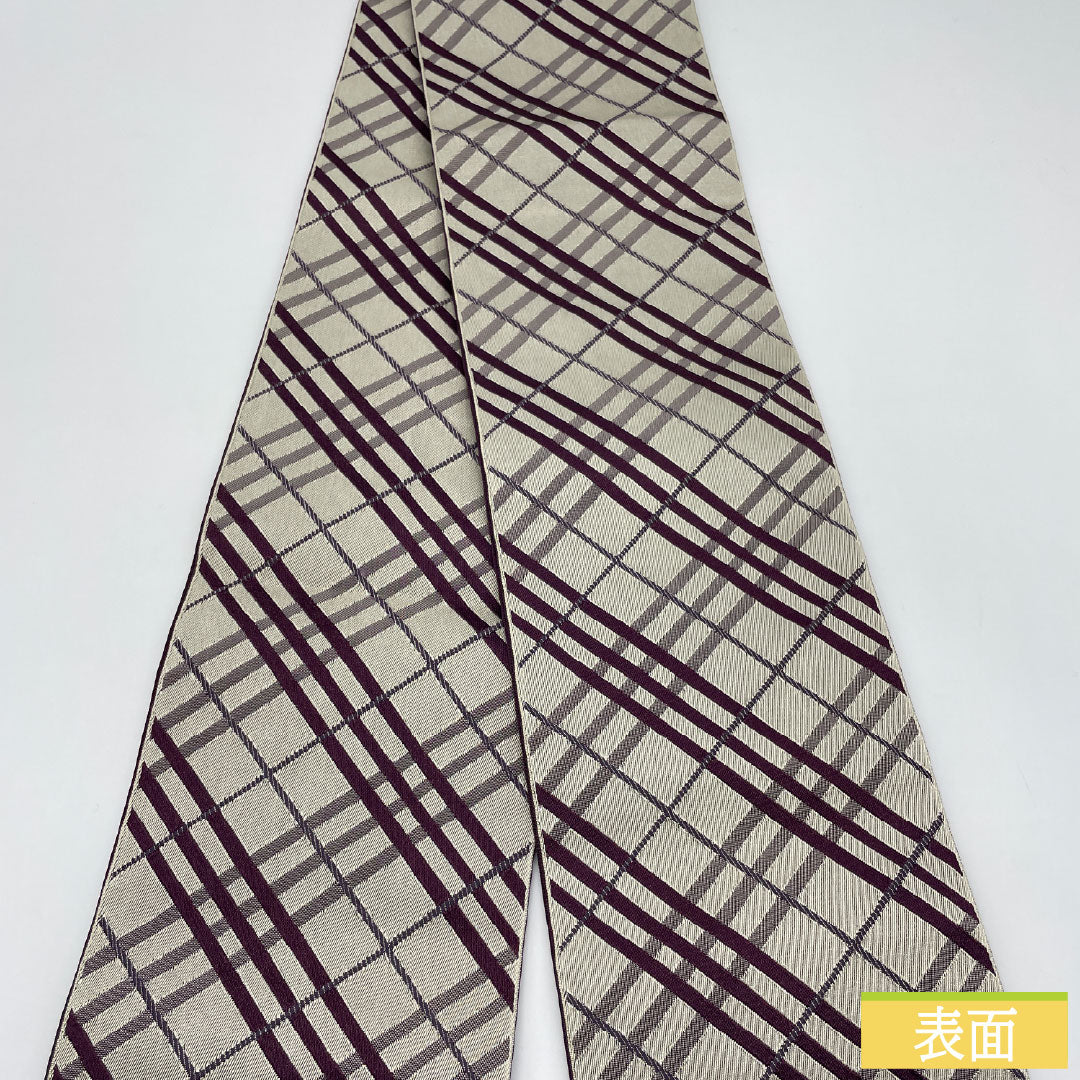 半幅帯 ポリエステル Sランク 格子 小花 リバーシブル 帯丈410cm グレー系 1125002352422