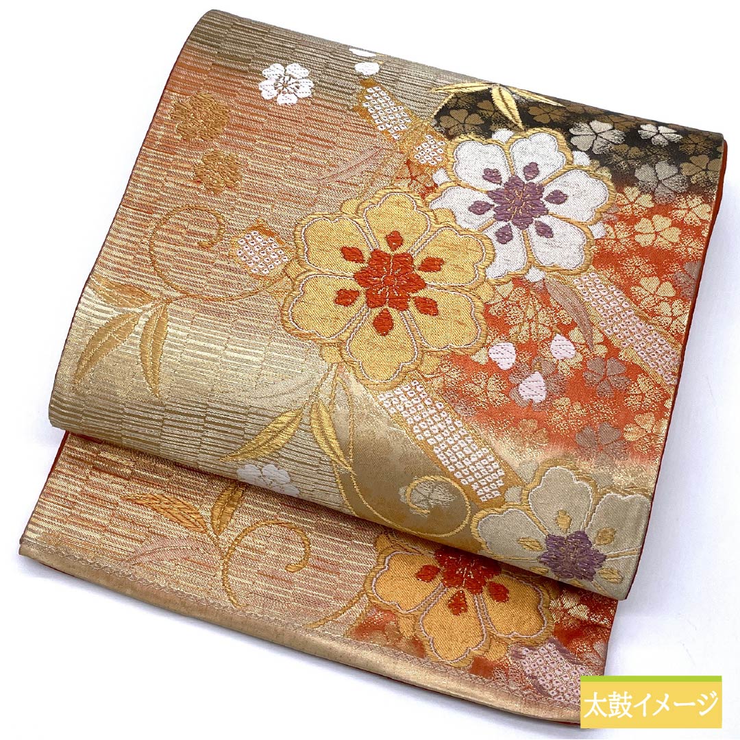 袋帯 正絹 振袖用 花唐草 鹿の子 帯丈424cm Sランク 六通 フォーマル グラデーション系 1123013732399