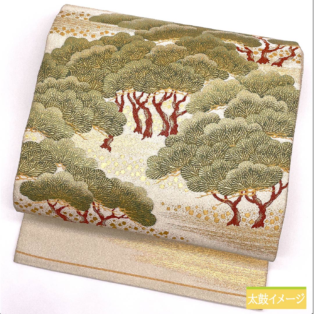 袋帯 正絹 灰白色色（かいはくしょくいろ） 松 帯丈440cm Sランク ポイント柄 フォーマル 銀系 1123011872322