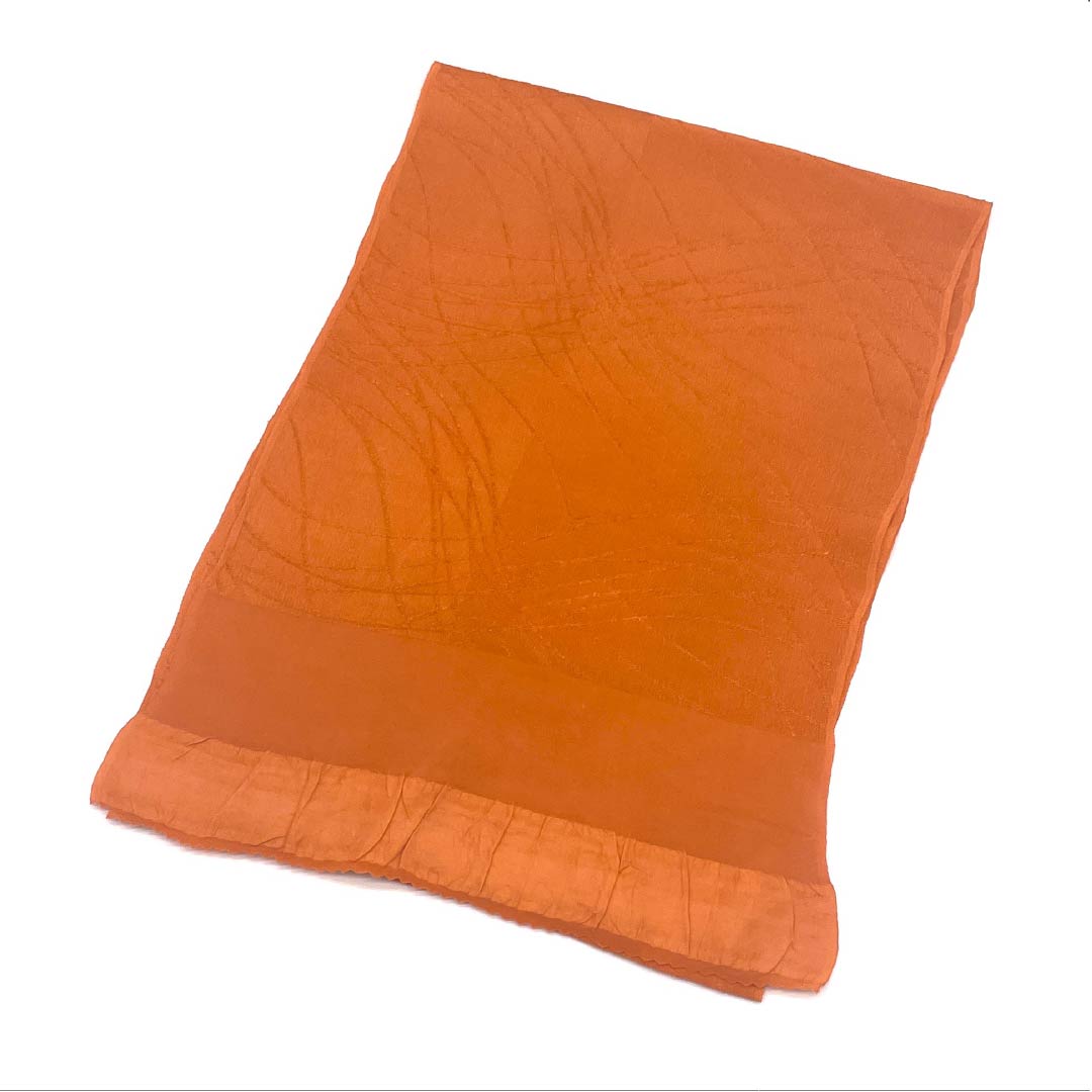 S-Rank Silk Obiage (Sash) - Casual Style, Red Lead Color, Curved and Geometric Pattern, Approximately 160cm Long, Approximately 27cm Wide, Orange, Item Number: 1136002002926