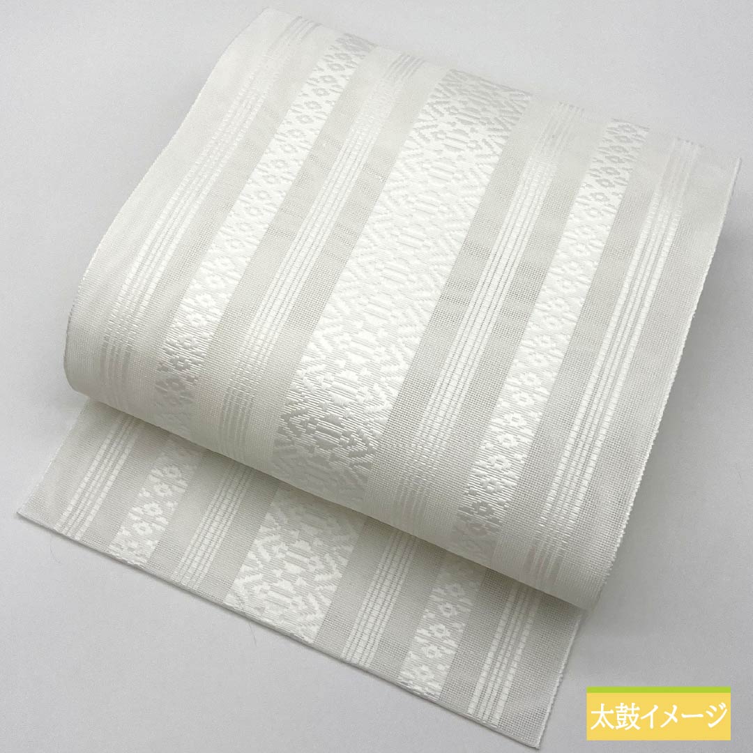 名古屋帯 ポリエステル 献上柄 夏帯 献上柄 帯丈371cm Sランク 全通 セミフォーマル 白系 1124008312311 名古屋仕立て