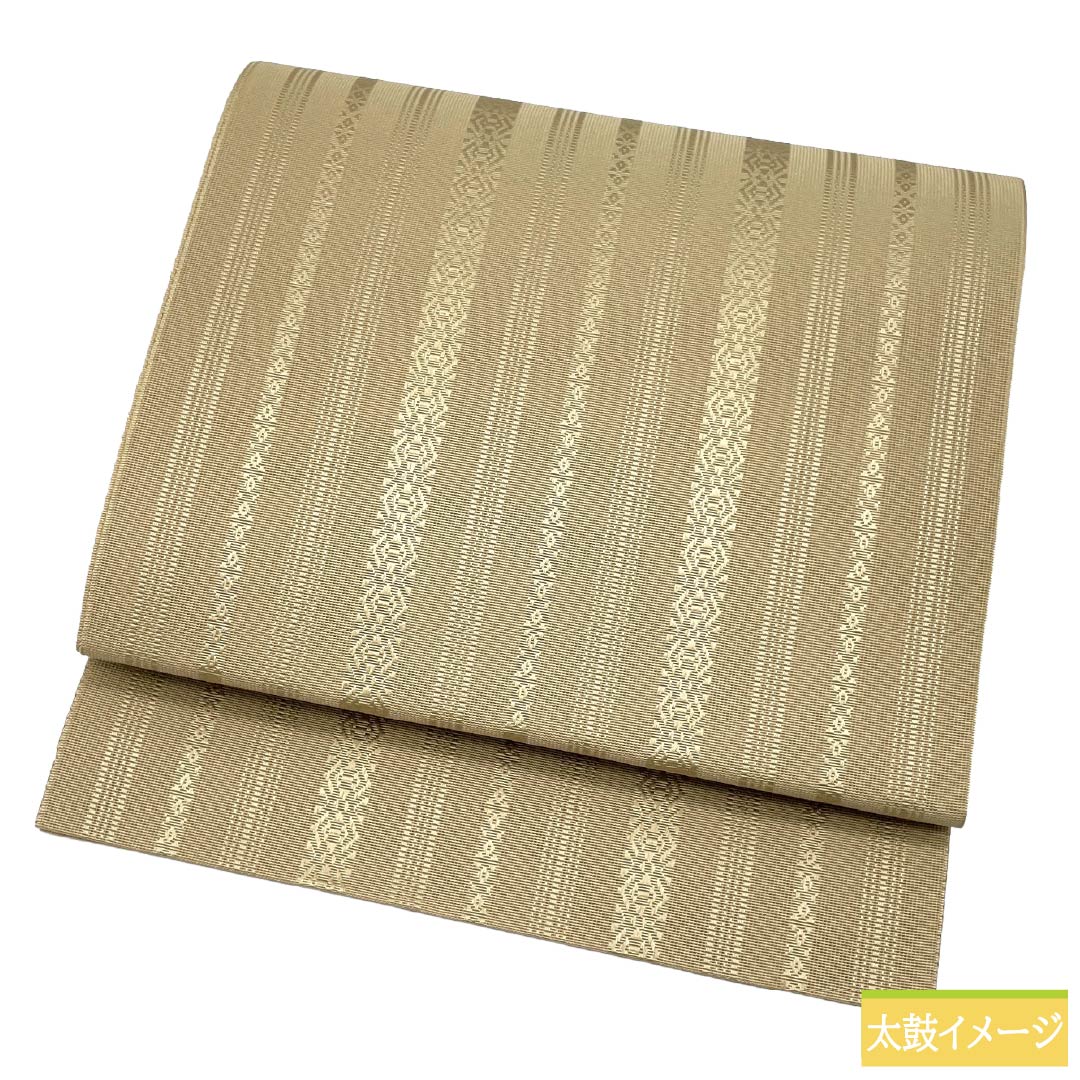 名古屋帯 正絹 Sランク 開き仕立て 枯野色（かれのいろ） 博多織 献上柄 夏帯 帯丈372cm 全通 カジュアル ベージュ系 1124014462325