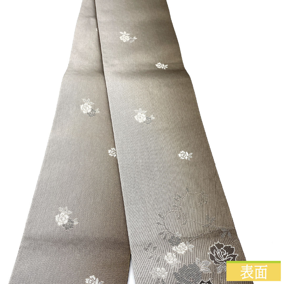 半幅帯 ポリエステル Sランク 薔薇 七宝 リバーシブル 帯丈424cm グレー系 1125002342422