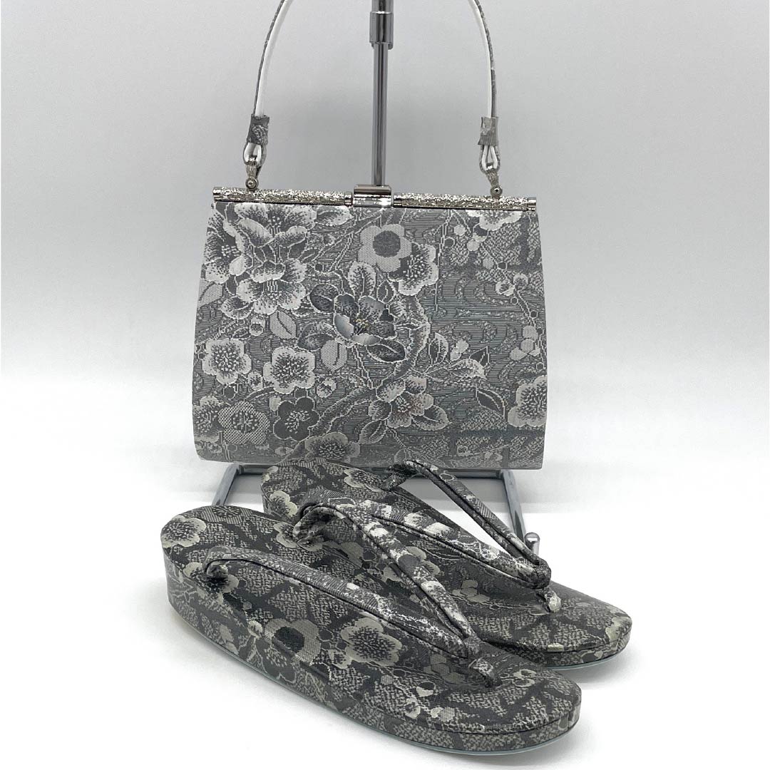 （新古品）草履バッグセット セミフォーマル Aランク 梅 Sサイズ グレー系 1133000293222