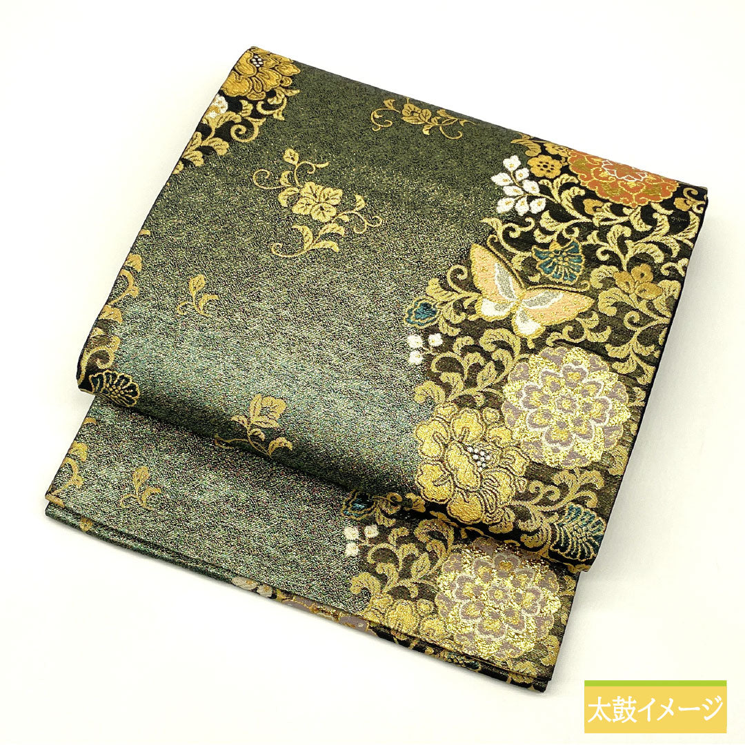 袋帯 正絹 Sランク 翠鳳唐草紋様 西陣織 蝶   帯丈436cm 六通 フォーマル グラデーション系 1123016972399