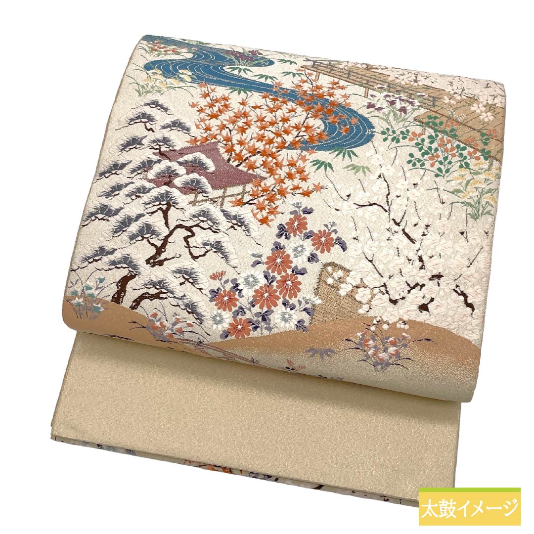 袋帯 正絹 Sランク 金色（きんいろ） 綴れ織 留袖用 結婚式 風景柄 帯丈430cm ポイント柄 フォーマル 金系 1123018482321