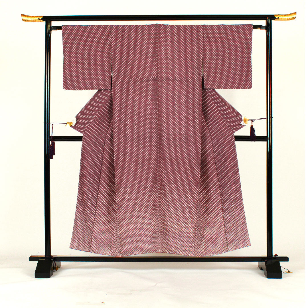 小紋 身丈155cm 裄丈64cm 袷  四つ菱  正絹 Sランク 紫系 1115001522320