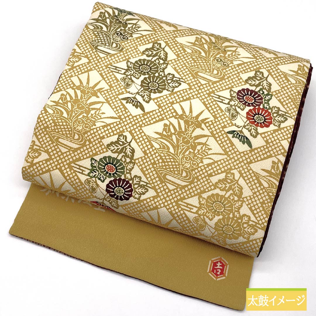 名古屋帯 金色（かないろ） 作家物 栗山工房 和染紅型 帯丈392cm 正絹 Aランク 六通 カジュアル ベージュ系 1124008253425 名古屋仕立て