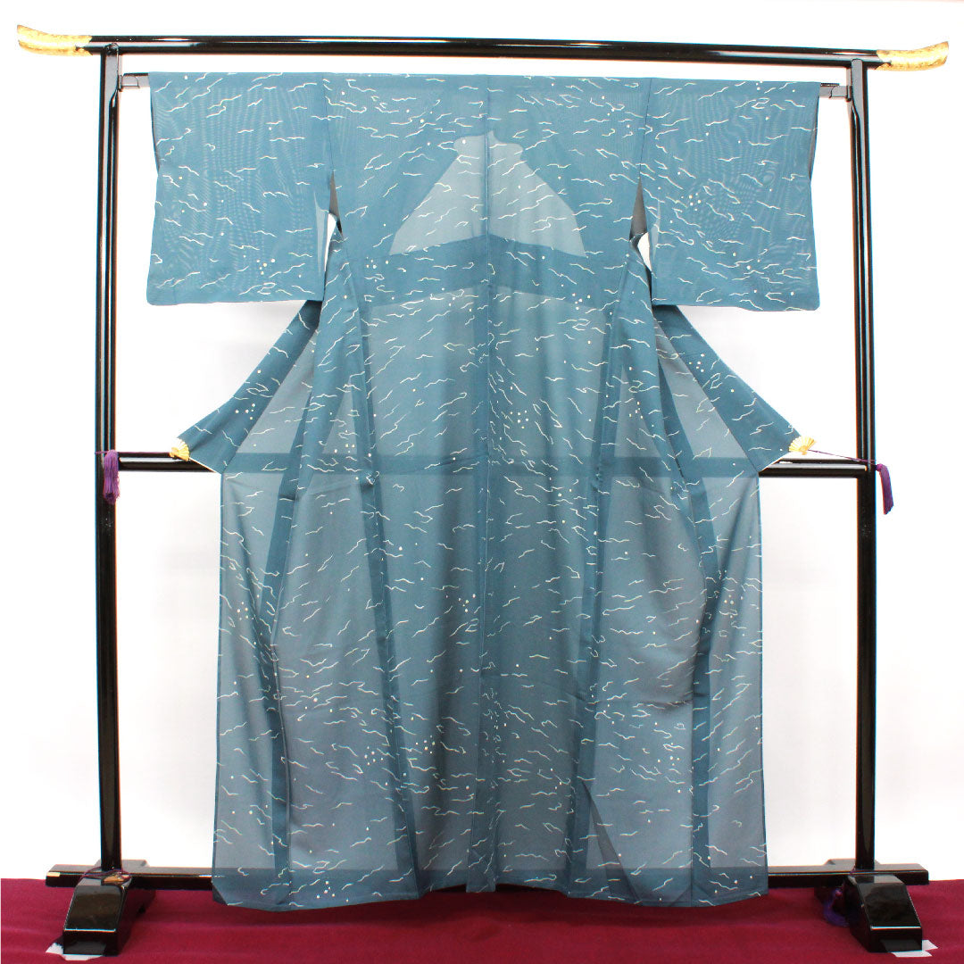 夏物 正絹 小紋 身丈161cm 裄丈65cm 熨斗目花色（のしめはないろ） 幾何学模様 絽 Sランク グレー系 1132001572422