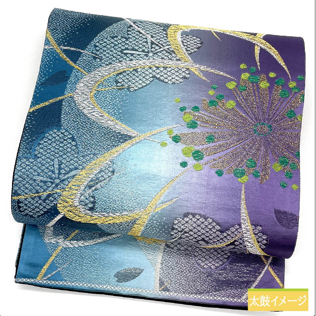 袋帯 正絹 花浅葱色（はなあさぎいろ） 桜 帯丈448cm Sランク 六通 フォーマル グラデーション系 1123011502399