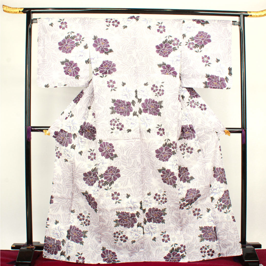 浴衣 牡山茶花 撫子 木綿 Sランク 単衣 身丈172.5cm 裄丈68.5cm 紫系 1118002122620