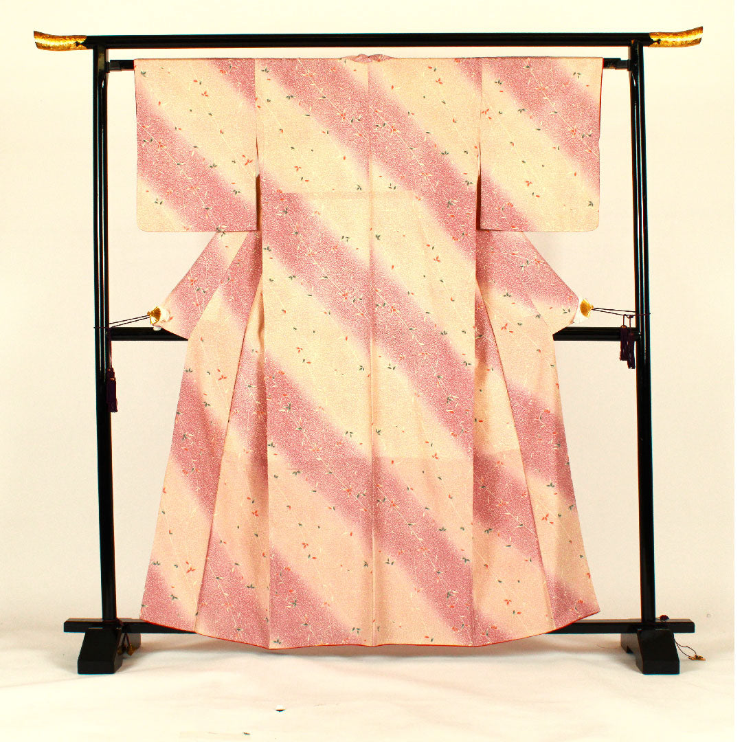 Small pattern, length 162.5cm, sleeve length 64cm, lined, tataki-dyed, floral pattern, washable kimono, poly, S rank, pink, 1115000762313