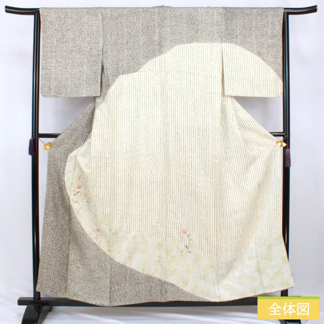 訪問着 正絹 Sランク 袷 身丈157cm 裄丈64.5cm 乳白色（にゅうはくしょく） タタキ染 蘇州刺繡 草花 パールトーン加工 白系 1112007752311