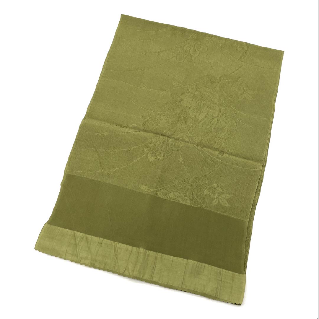 帯揚げ 正絹 セミフォーマル 梅幸茶色（ばいこうちゃいろ） 花柄 古典柄 長さ約166cm 幅約29cm Sランク 緑系 1136000572919