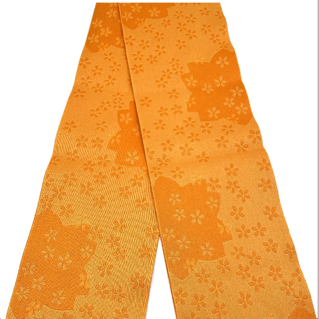 半幅帯 ポリエステル 帯丈348cm 橙色（だいだいいろ） 桜 花柄 リバーシブル 橙系 Aランク 1125001333326
