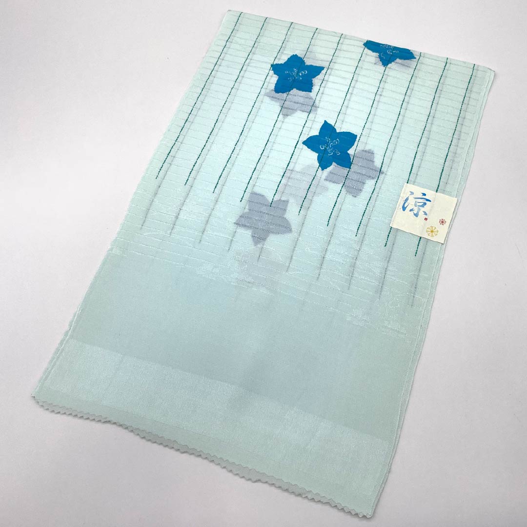 （新品）帯揚げ 正絹 セミフォーマル 藍白色（あいじろいろ） 夏物 桔梗 長さ約172cm 幅約28cm NEWランク 水色系 1136000781924