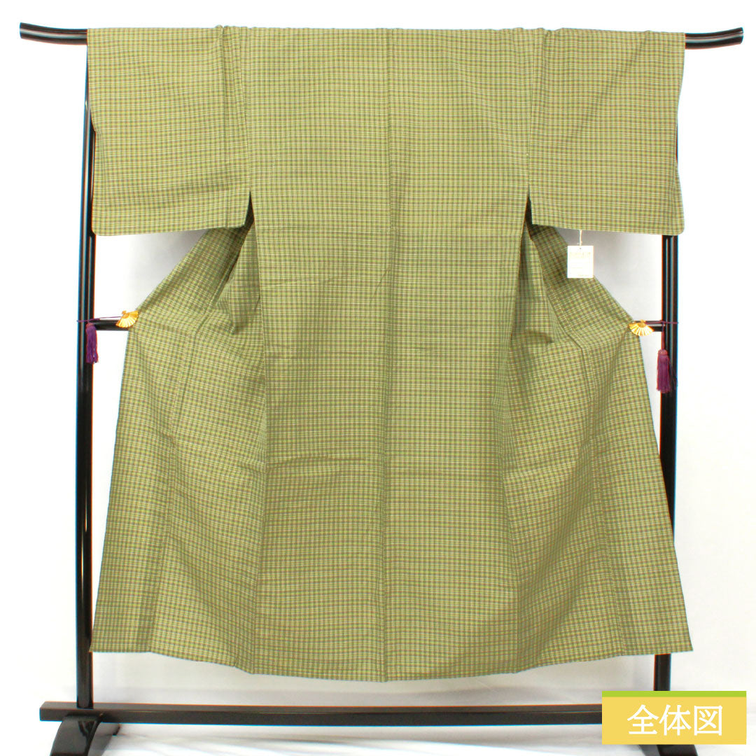 男物 木綿 Sランク 身丈150cm 裄丈69cm そろり しつけ糸付き 未使用品 単衣 緑系 1119001692519