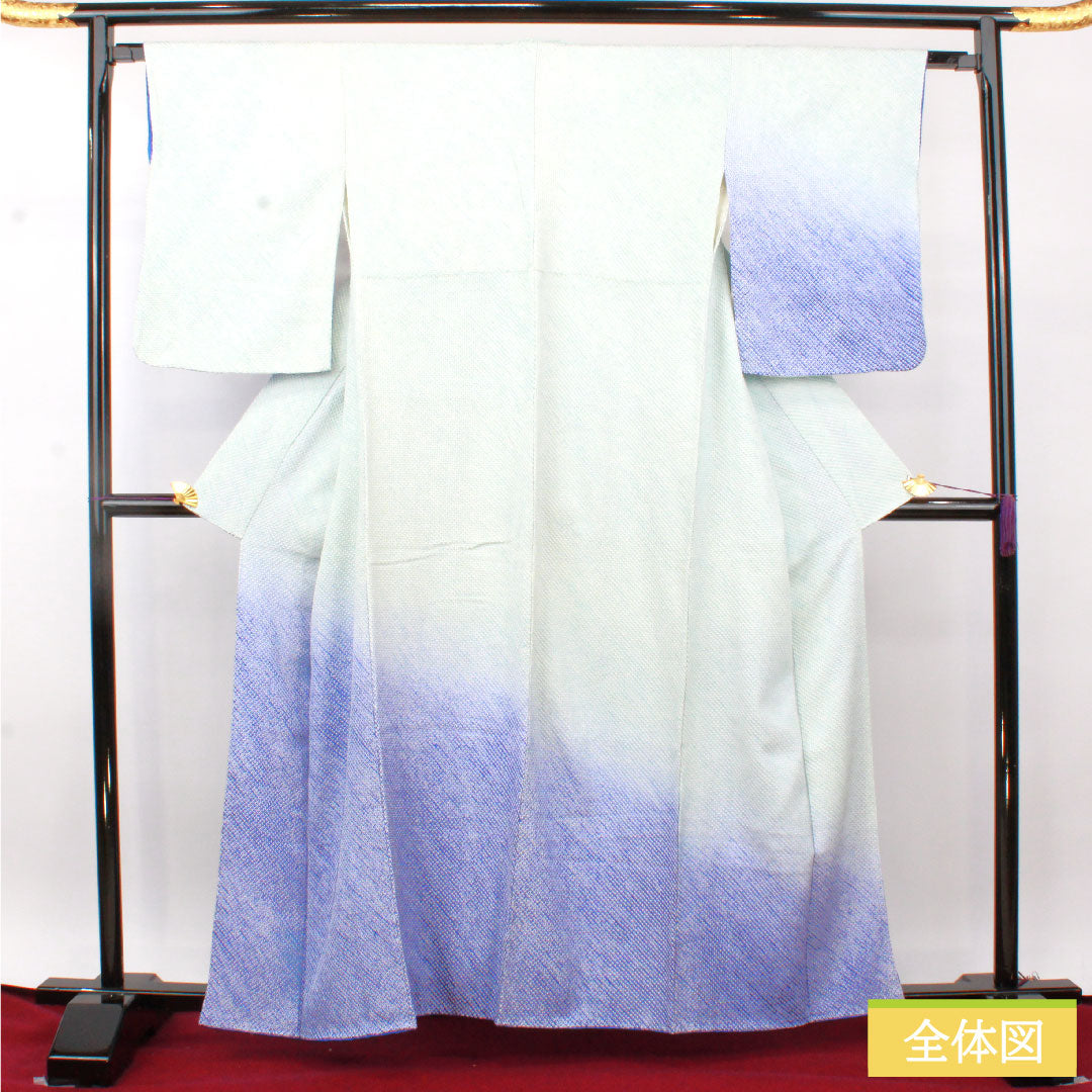 訪問着 正絹 袷 身丈159.5cm 裄丈64cm 藍白色（あいじろいろ） 総絞り 重ね衿付き Bランク 水色系 1112004824324