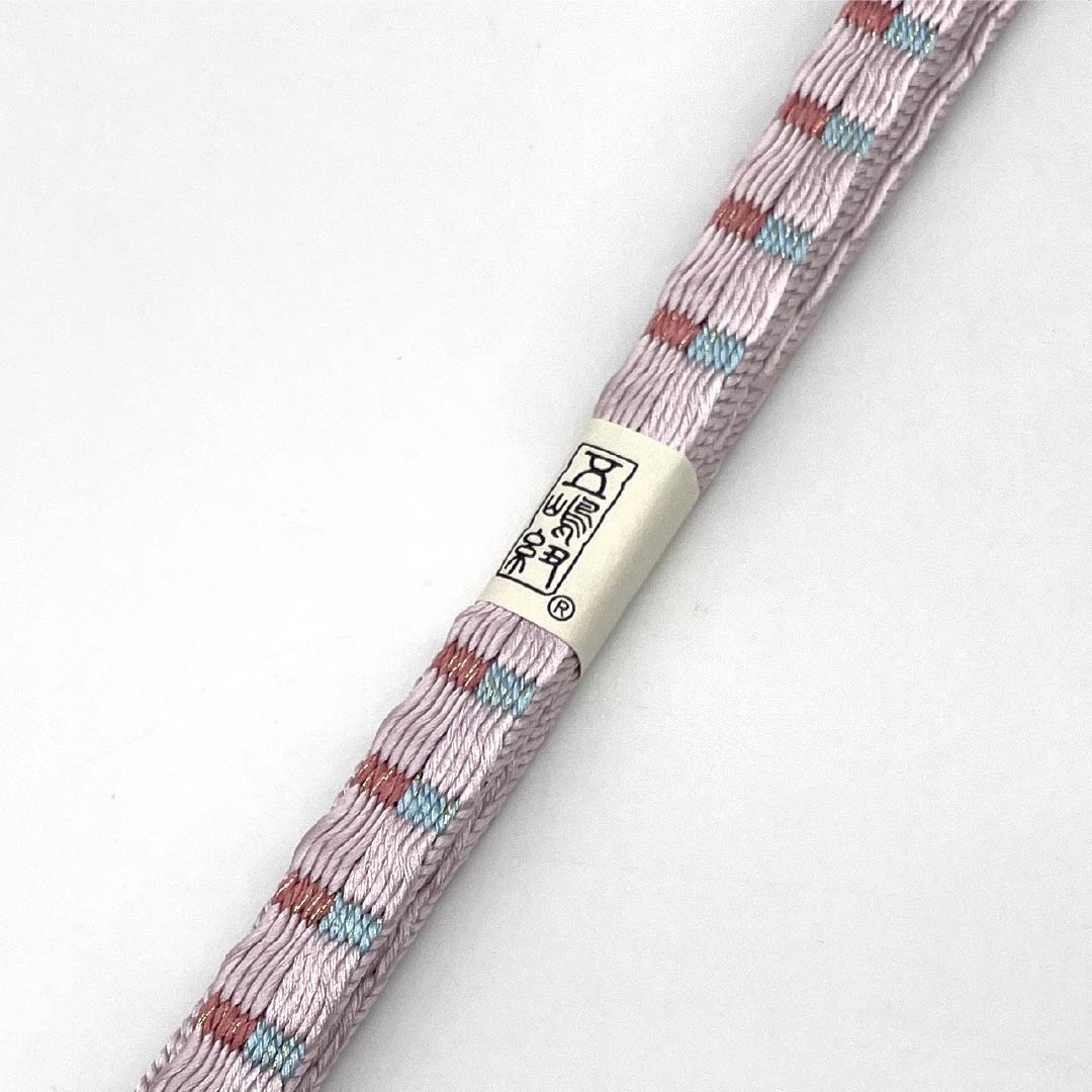 （新古品） 帯締め 正絹 NEWランク 五嶋紐 淡藤色（うすふじいろ） 手ぐみ 古典柄 長さ約165cm 幅約1.4cm セミフォーマル ピンク系 1135004891313