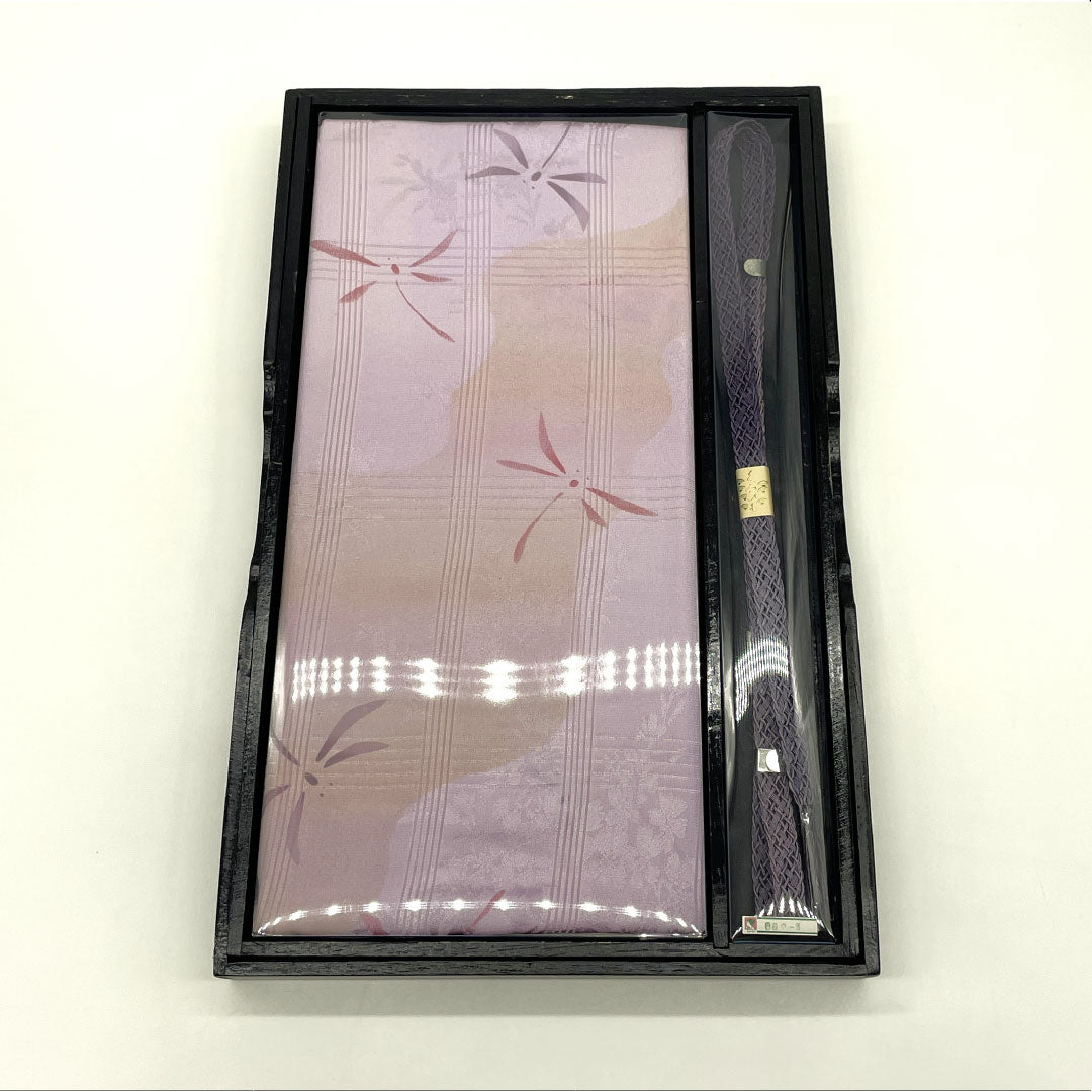 （新古品） 帯締め・帯揚げセット 正絹 Bランク 茄子納戸色（なすなんどいろ） 薄藤色（うすふじいろ） 夏用 トンボ 長さ約164cm 幅約1.4cm カジュアル 紫系 1141000594320