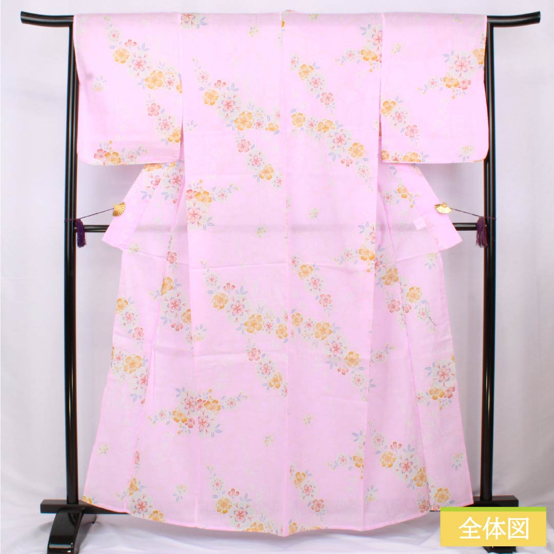 Cotton Yukata, Length 161.5cm, Sleeve Length 65.5cm, S Rank, Single Layer, Pink, Karada (Niwaumeiro) Color, Cherry Blossom Design, 1118006272413