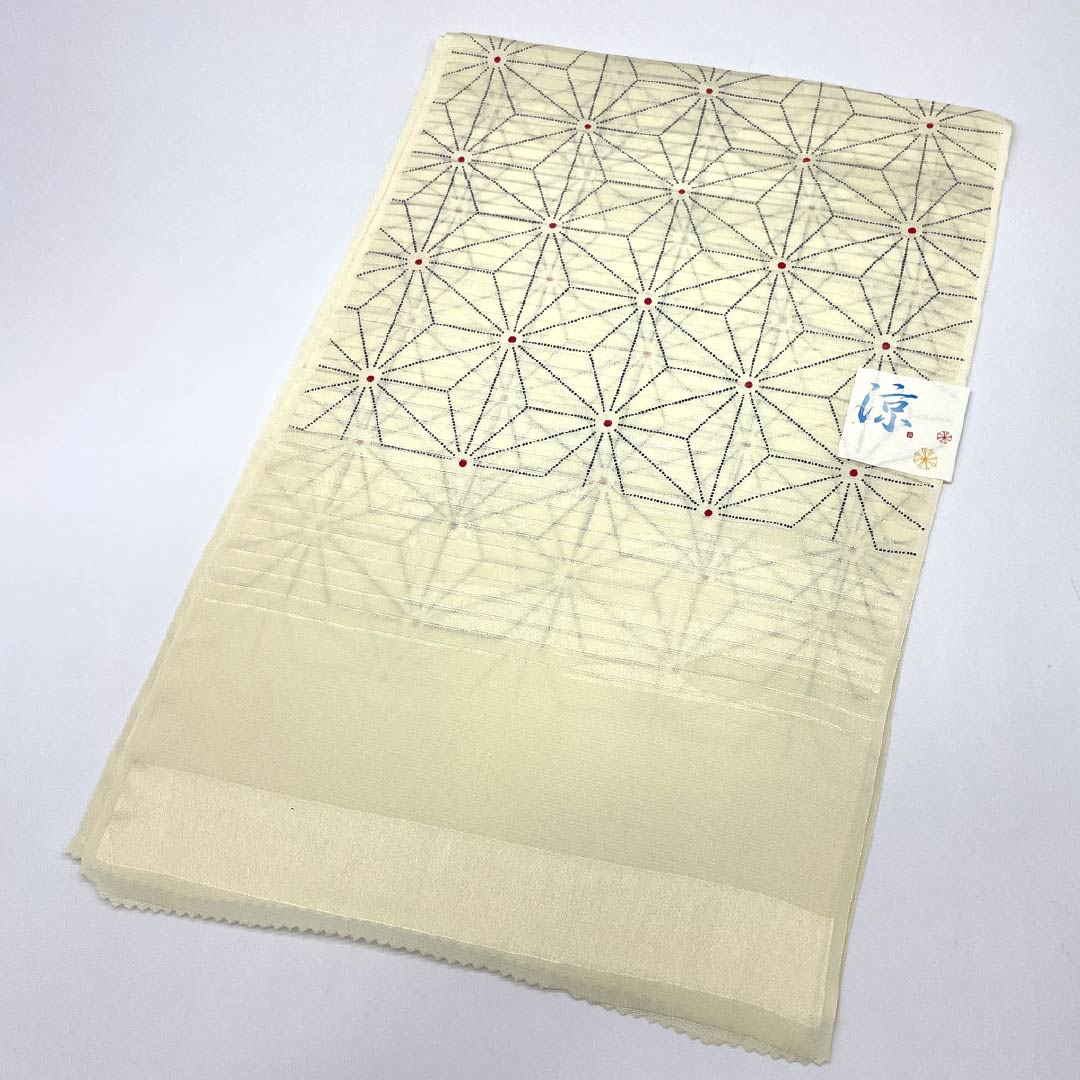 （新品）帯揚げ 正絹 セミフォーマル 魚子黄色（ぎょしこういろ） 夏物 麻の葉 古典柄 長さ約174cm 幅約29cm NEWランク クリーム系 1136000791915