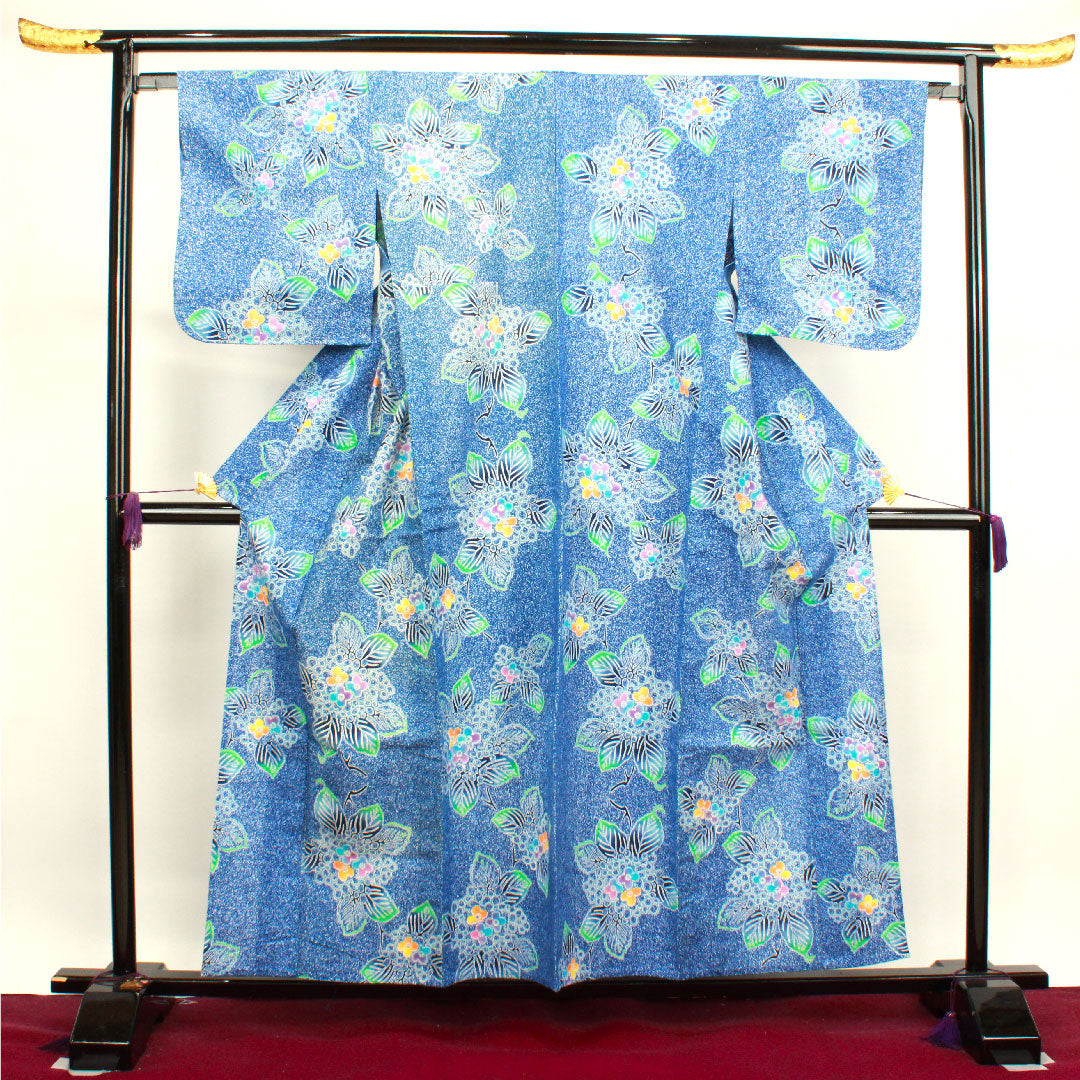 浴衣 露草色 紫陽花 木綿 Bランク 単衣 身丈158cm 裄丈66cm 青系 1118003704317