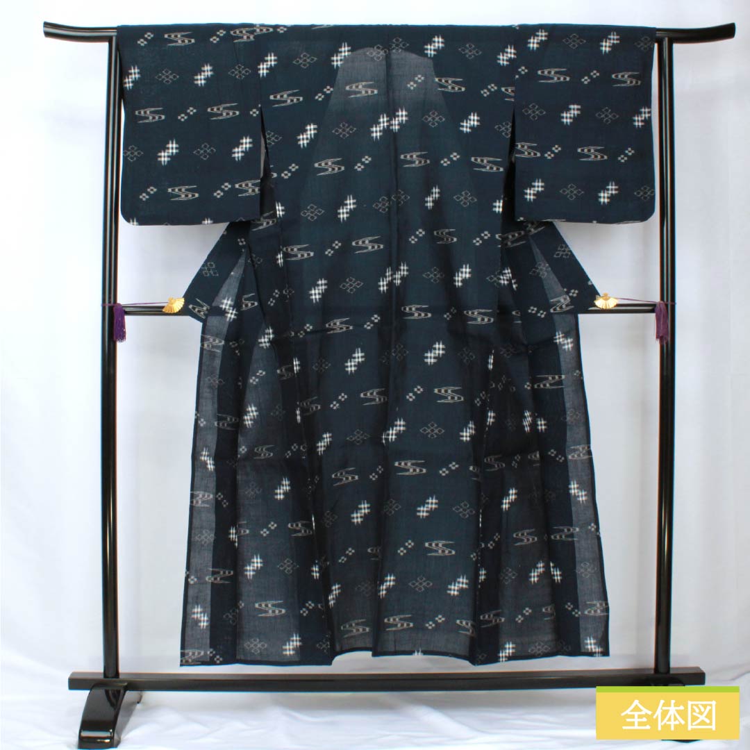 夏物 木綿 紬 身丈152cm 裄丈64cm 印度藍色（いんどあいいろ） 琉球絣 紗 Sランク 紺系 1132002072218