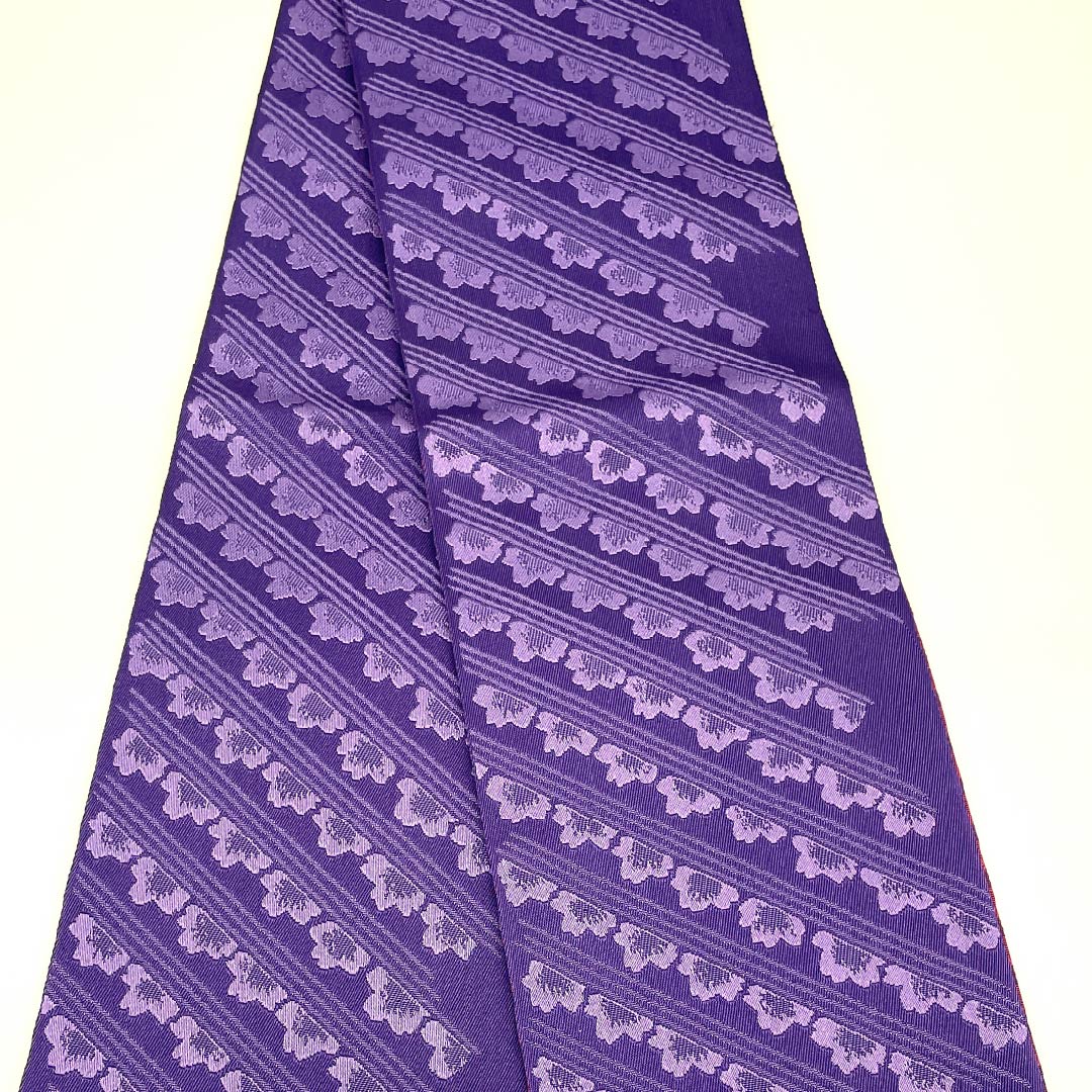 半幅帯 ポリエステル 桔梗色（ききょういろ） 花模様 幾何学模様 帯丈360cm 紫系 Sランク 1125002242320