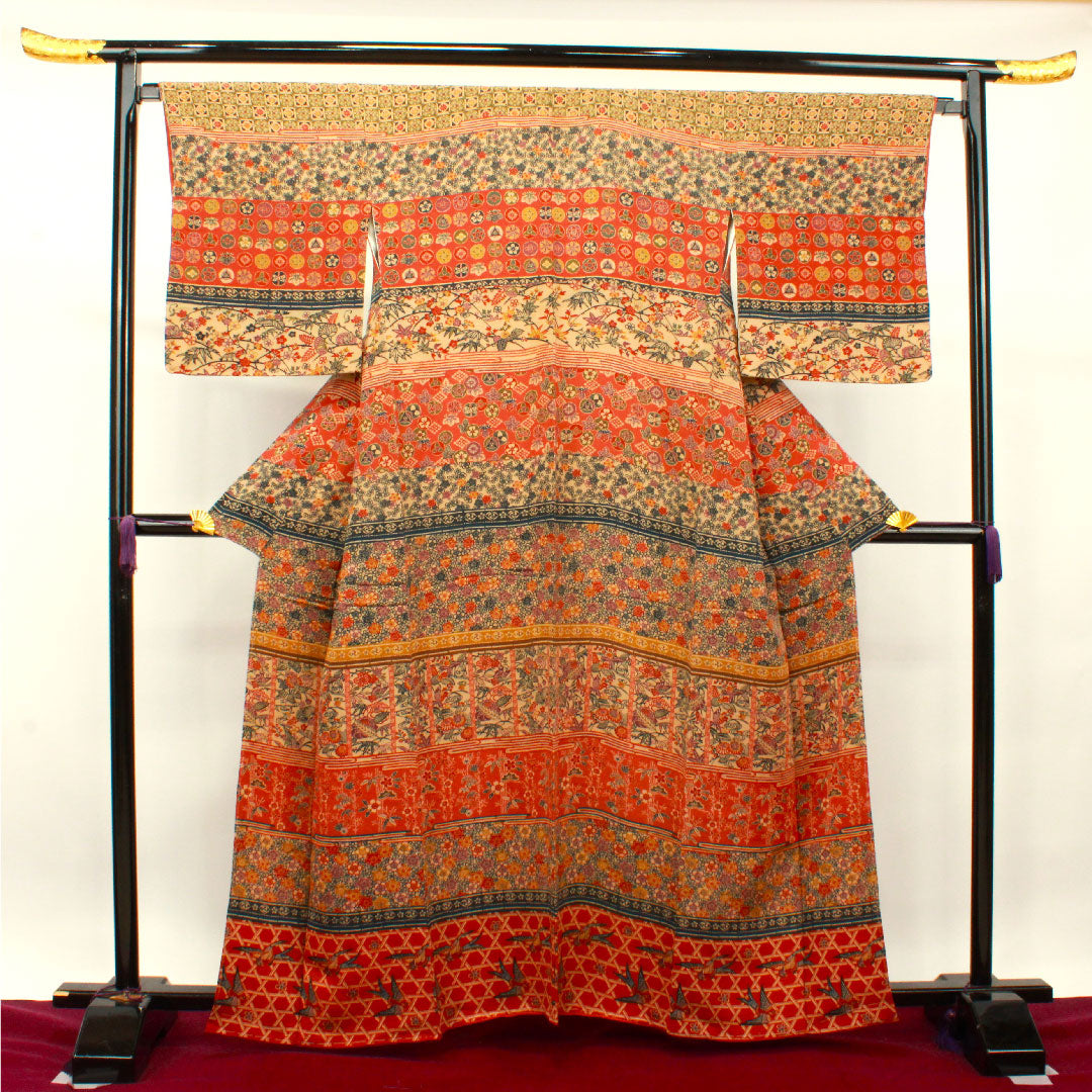 訪問着 正絹 袷 身丈159.5cm 裄丈66cm 型染 しつけ糸付き 吉祥文様 Aランク グラデーション系 1112003203399