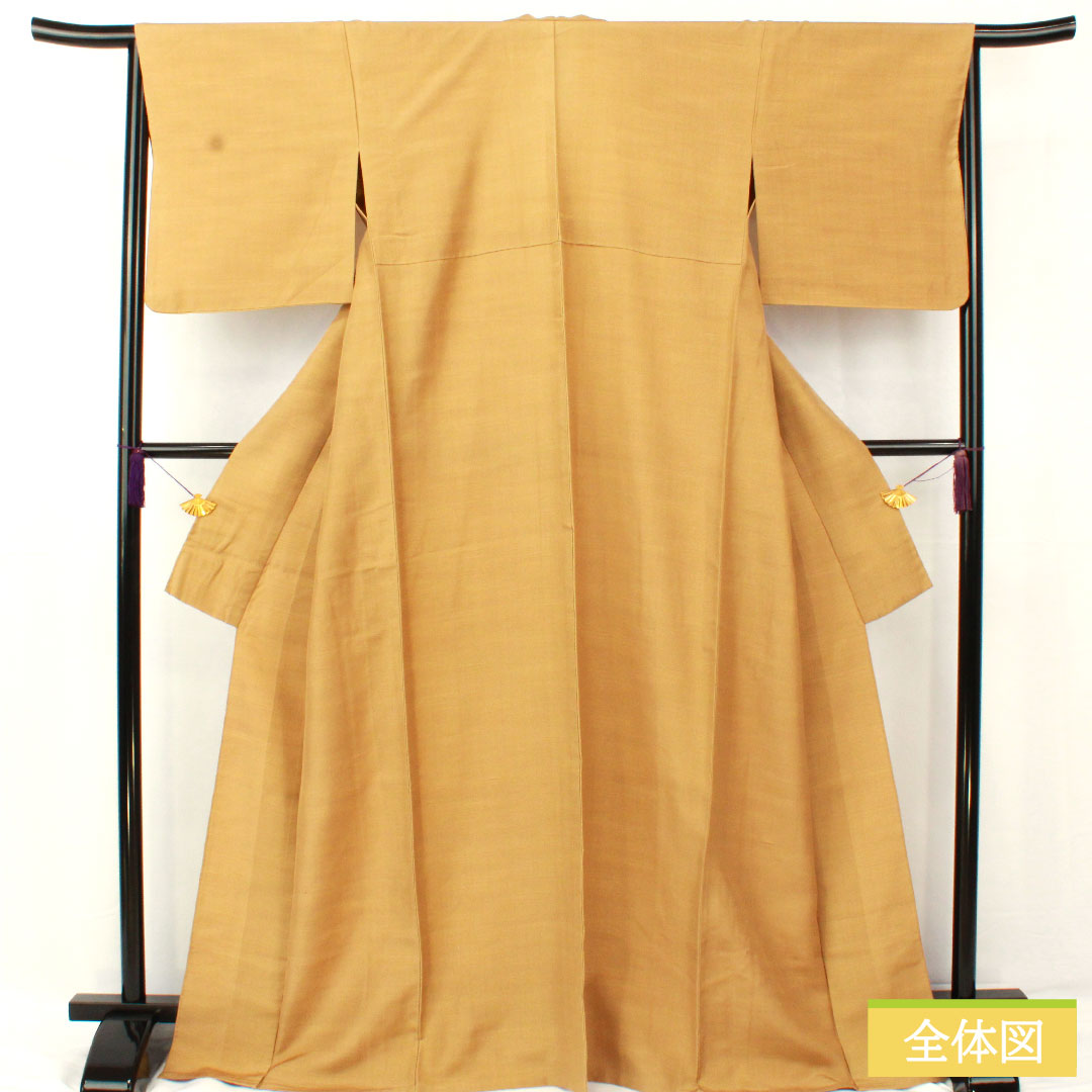 色無地 正絹 身丈169.5cm 裄丈65.5cm 枯野色（かれのいろ） 紬地 単衣 Sランク 茶系 1114001542514