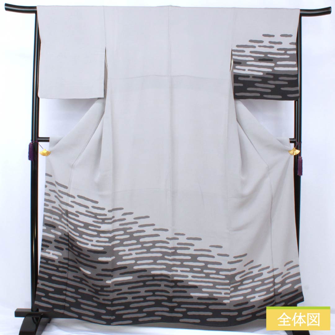 訪問着 正絹 Sランク 袷 身丈162cm 裄丈63cm 薄墨色（うすずみいろ） エ霞 三越 ちりめん地 グレー系 1112007582422