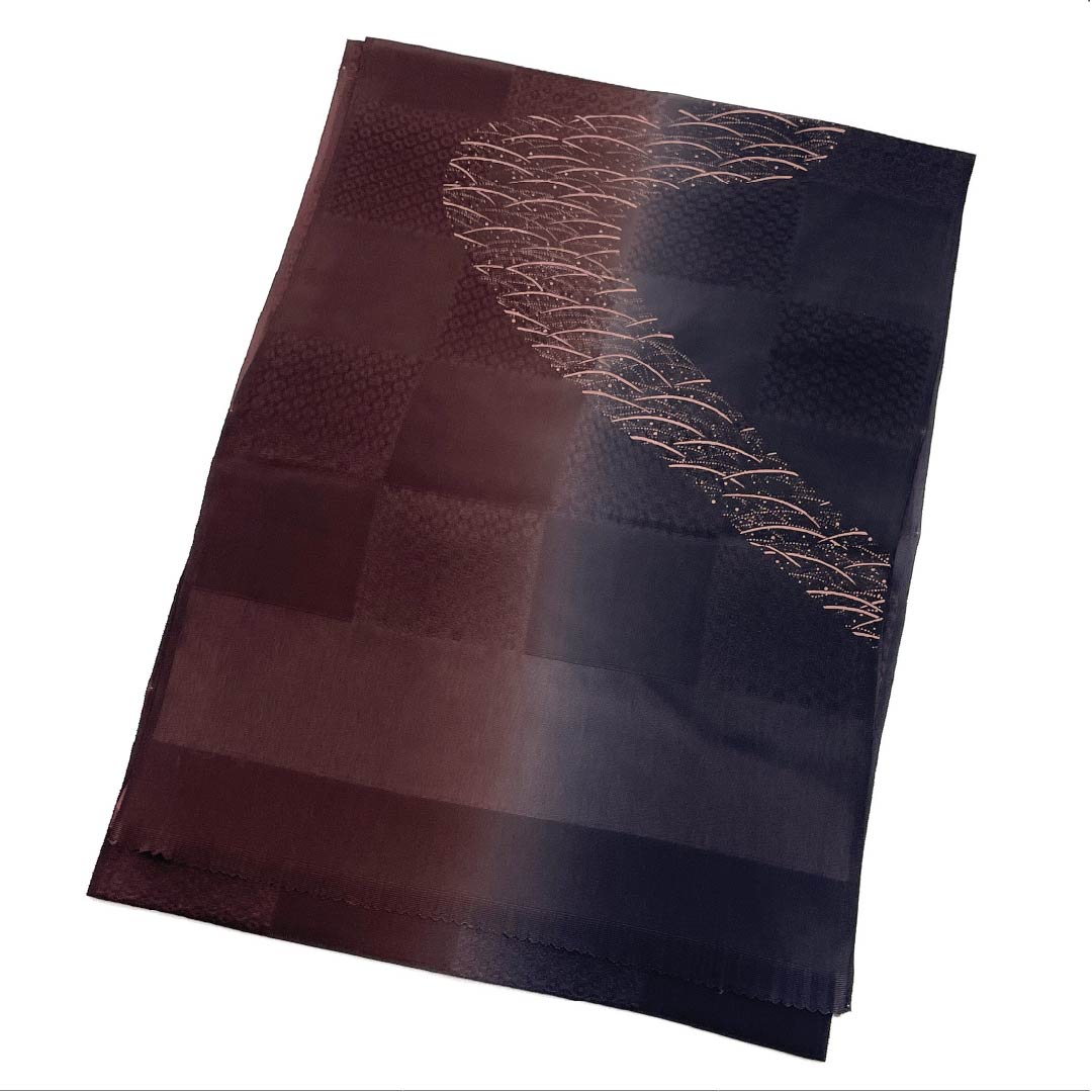 帯揚げ 正絹 Sランク セミフォーマル 藤煤竹色（ふじすすたけいろ） 紅檜皮色（べにひわだいろ） 市松模様 露芝 長さ約175cm 幅約30.5cm グラデーション系 1136002762999