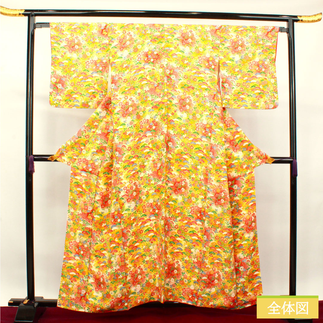 Komon, pure silk, length 158.5cm, sleeve length 64cm, lined, floral pattern, S rank, gradation style, 1115003812399
