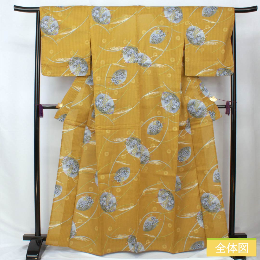 浴衣 木綿 身丈165cm 裄丈65cm Aランク 単衣 黄系 木蘭色（もくらんじき） 草花模様 ラビッサンルーチェ 1118006243523