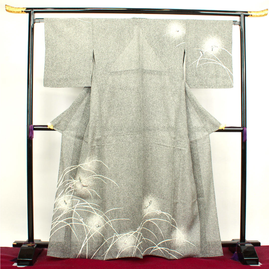 夏物 正絹 訪問着 身丈165cm 裄丈66cm モノトーン 蝶 露草 絽 Sランク グラデーション系 1132000592599