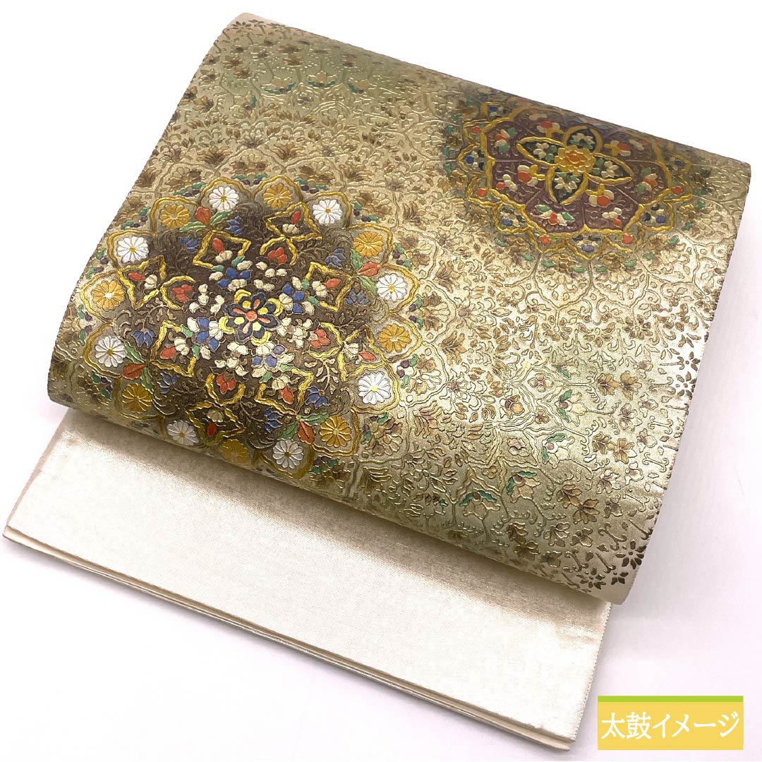 袋帯 正絹 留袖用 引箔 華文 帯丈432cm Bランク ポイント柄 フォーマル 銀系 1123014304322