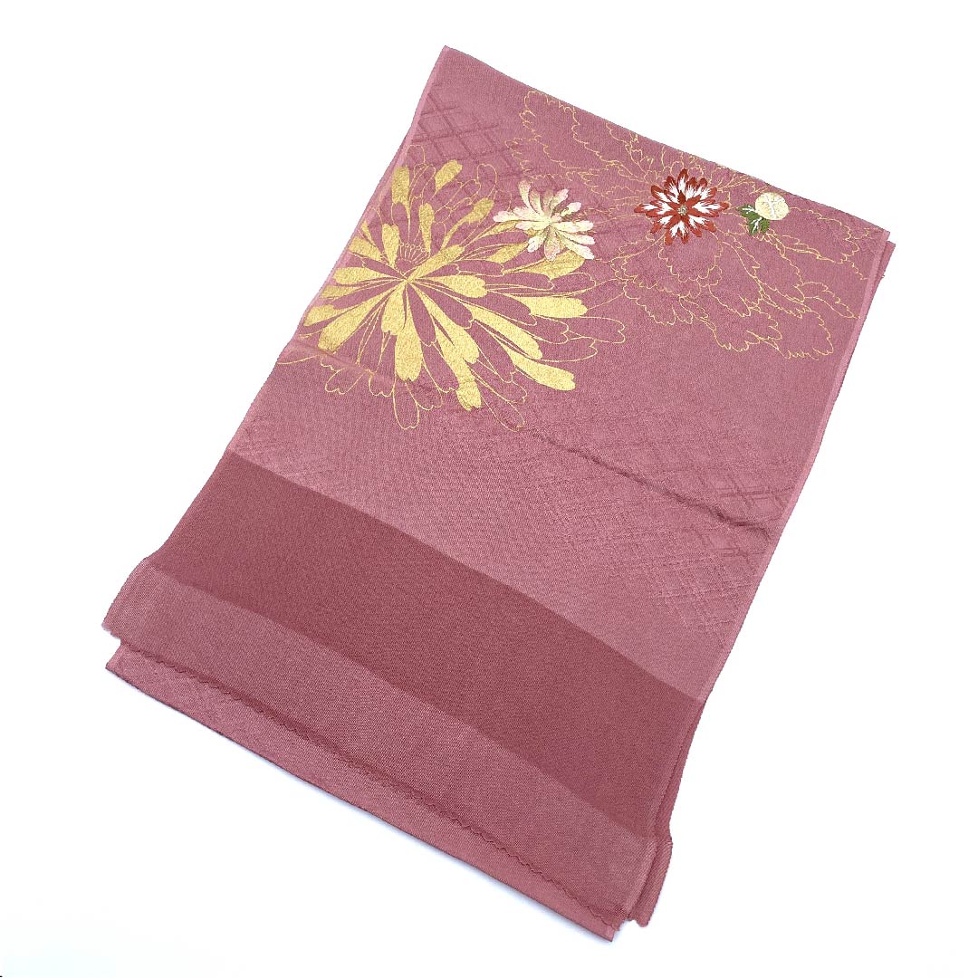 （新古品） 帯揚げ 正絹 フォーマル 薄紅梅色（うすこうばいいろ） 刺繍 花 新古品 長さ約162cm 幅約30cm Sランク ピンク系 1136000142913