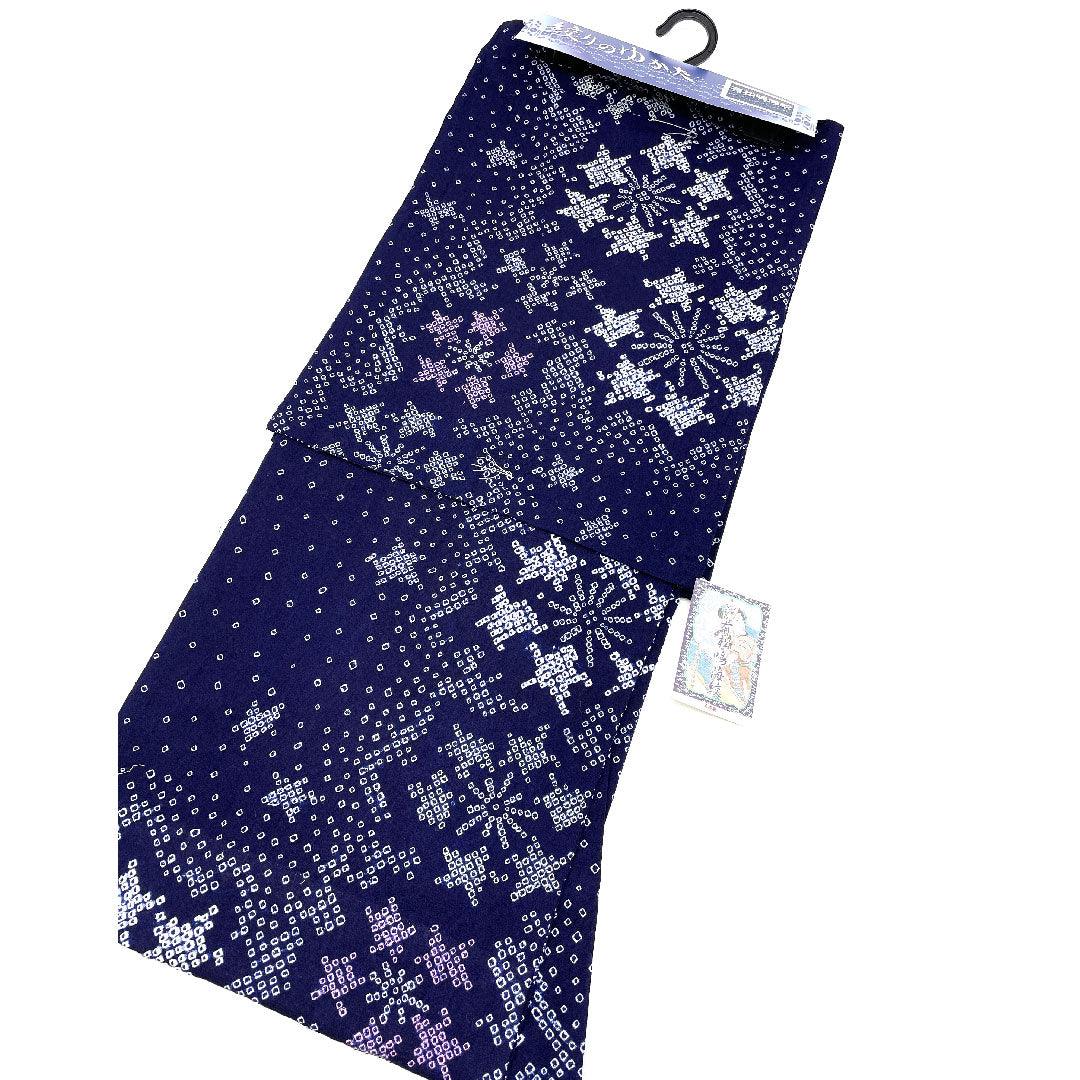 （新品）浴衣 有松鳴海本絞り 身丈163cm 裄丈68cm 雪の結晶 花柄 木綿 NEWランク 単衣 身丈163cm 紺系 1118000781418