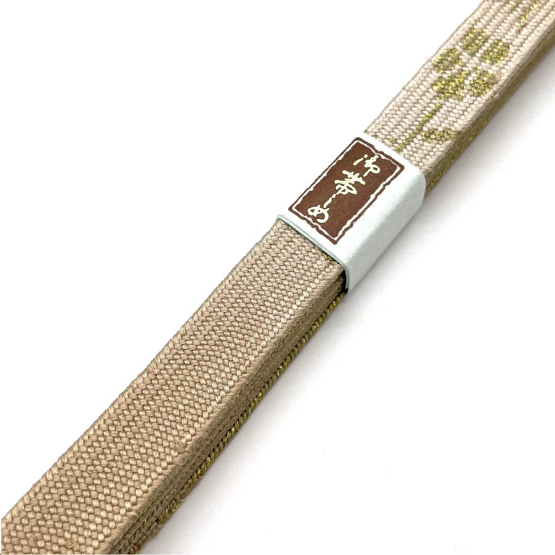 (New old stock) Obijime (sash fastener) Pure silk, quarter-length string, pine dyed, uses metal thread, new old stock, length approx. 162cm, width approx. 1.5cm, semi-formal, S rank, beige, 1135001842925